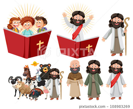 Christianity Cartoon Characters and Bible Illustration Set 108983269