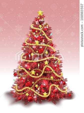 Decorated Christmas Tree in Red Colored Tones 108983507