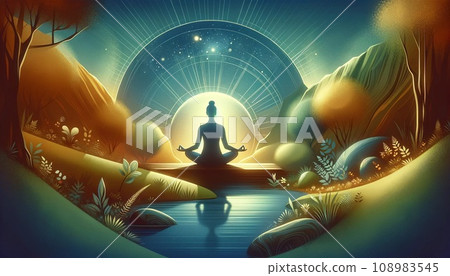 Silhouette of a person meditating in nature 108983545