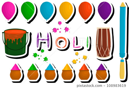 Beautiful illustration on theme of celebrating annual holiday Holi Beautiful illustration on theme of celebrating annual holiday Holi 108983619
