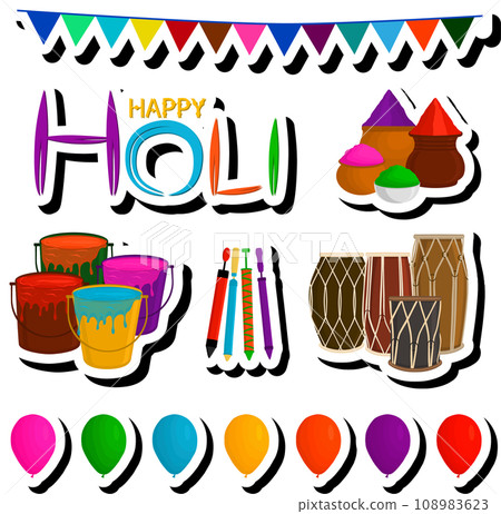 Beautiful illustration on theme of celebrating annual holiday Holi Beautiful illustration on theme of celebrating annual holiday Holi 108983623