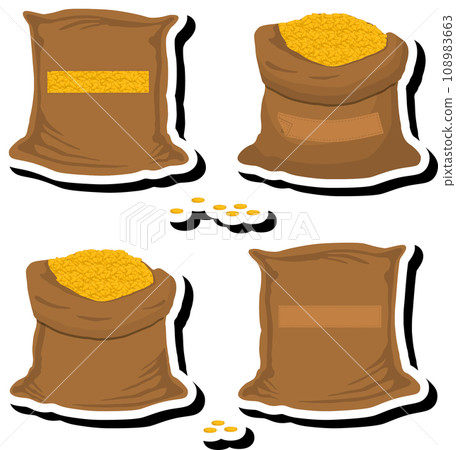Illustration on theme big colored set different types bags, full sack of coins 108983663