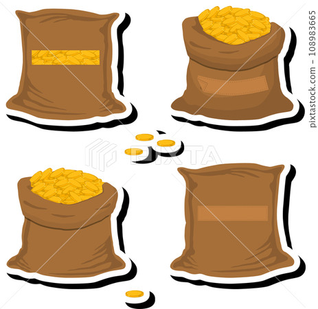 Illustration on theme big colored set different types bags, full sack of coins 108983665