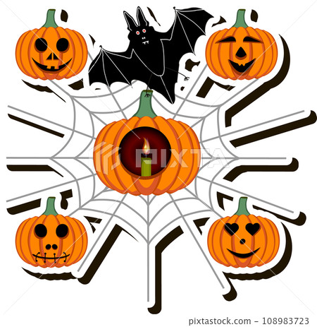 Illustration on theme sticker for celebration holiday Halloween with orange pumpkins Illustration on theme sticker for celebration holiday Halloween with orange pumpkins 108983723
