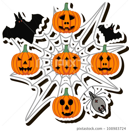 Illustration on theme sticker for celebration holiday Halloween with orange pumpkins 108983724
