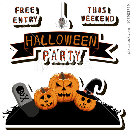 Illustration on theme sticker for celebration holiday Halloween with orange pumpkins Illustration on theme sticker for celebration holiday Halloween with orange pumpkins 108983729