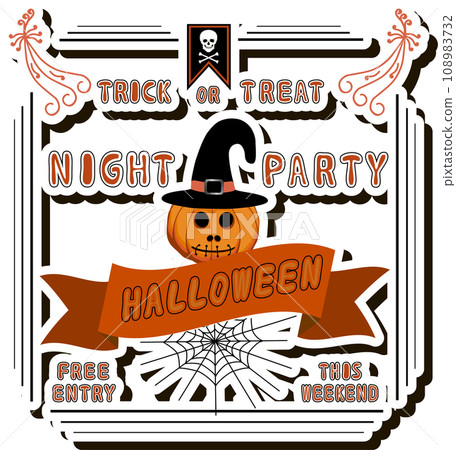 Illustration on theme sticker for celebration holiday Halloween with orange pumpkins Illustration on theme sticker for celebration holiday Halloween with orange pumpkins 108983732