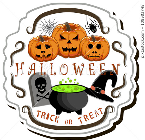 Illustration on theme sticker for celebration holiday Halloween with orange pumpkins Illustration on theme sticker for celebration holiday Halloween with orange pumpkins 108983748