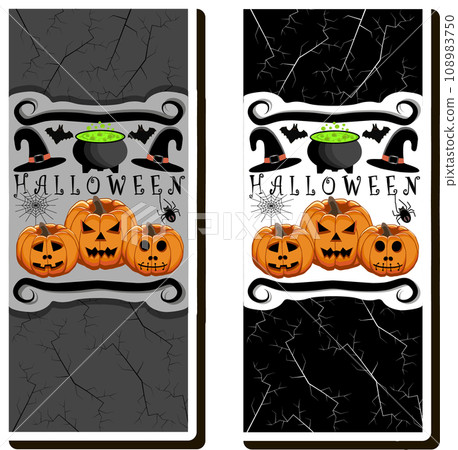 Illustration on theme sticker for celebration holiday Halloween with orange pumpkins 108983750