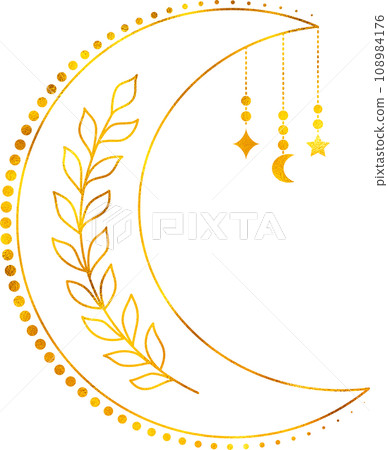 Moon in linear style with gold foil effect. 108984176