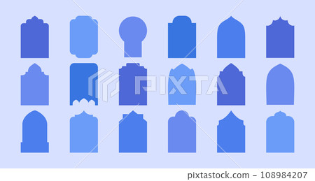 Arabic style oriental window, arch shapes. Bright muslim moroccan vector design for Ramadan. 108984207