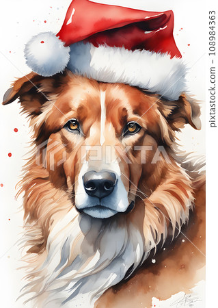 THE animal wearing a santa hat watercolor trending on artstation sharp focus studio photo intricate 108984363