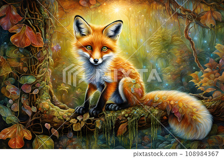 aery cute and adorable fluffy fuzzy little foxlwith big round shiny eyes sitting on a branch 108984367