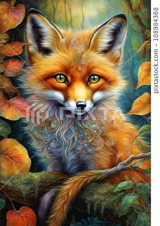 aery cute and adorable fluffy fuzzy little foxlwith big round shiny eyes sitting on a branch 108984368