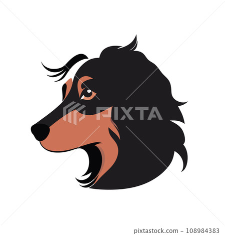 Profile of a dog's head in flat style. Portrait of a pet on a beige background, vector illustration. 108984383