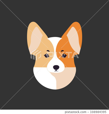 Welsh corgi icon. Cute puppy on a black background. Dog vector icon. Animal logo design template. 108984395