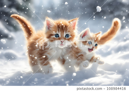 the draw kittens playing in the white snow the draw kittens playing in the white snow 108984416