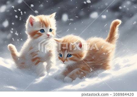 the draw kittens playing in the white snow the draw kittens playing in the white snow 108984420