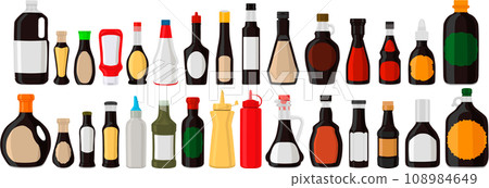 big kit varied glass bottles filled liquid sauce unagi 108984649
