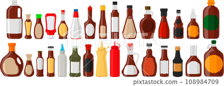 kit varied glass bottles filled liquid sauce chipotle 108984709