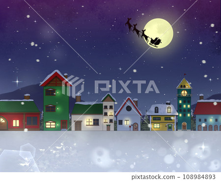 Full moon christmas night background with santa flying 108984893