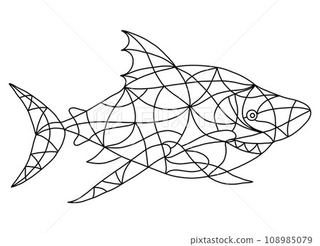 Black and White Shark in Stained Glass Window Style. Black and White Shark in Stained Glass Window Style. 108985079