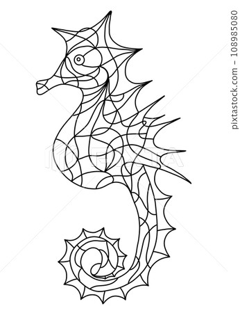 Sea Horse Isolated Logo. Hand Drawn Black and White Seahorse Illustration. Sea Horse Isolated Logo. Hand Drawn Black and White Seahorse Illustration. 108985080