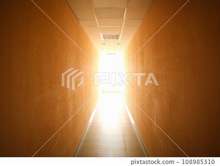 Long narrow tunnel with light in the end 108985310