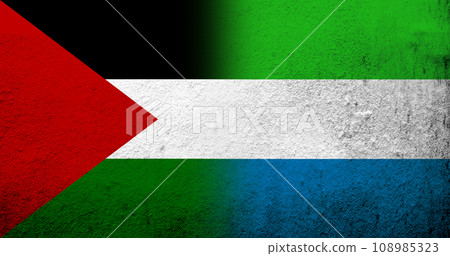 Flag of Palestine and he Republic of Sierra Leone(Salone). National flag. Grunge background Flag of Palestine and he Republic of Sierra Leone(Salone). National flag. Grunge background 108985323