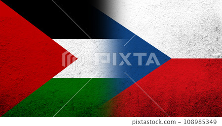 Flag of Palestine and National flag of Czech Republic. Grunge background Flag of Palestine and National flag of Czech Republic. Grunge background 108985349