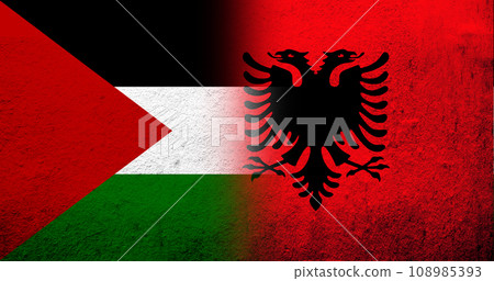 Flag of Palestine and Republic of Albania National flag. Grunge background Flag of Palestine and Republic of Albania National flag. Grunge background 108985393
