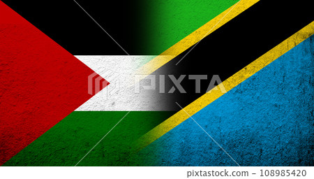 Flag of Palestine and Republic of Tanzania National flag. Grunge background Flag of Palestine and Republic of Tanzania National flag. Grunge background 108985420