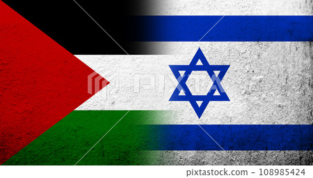 Flag of Palestine and State of Israel National flag. Grunge background 108985424