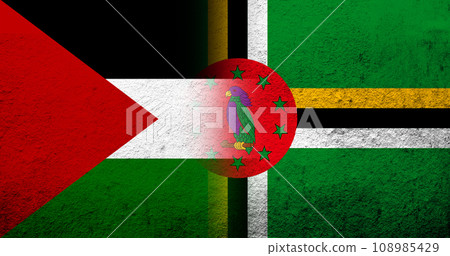 Flag of Palestine and the Commonwealth of Dominica National flag. Grunge background Flag of Palestine and the Commonwealth of Dominica National flag. Grunge background 108985429