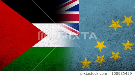 Flag of Palestine and The Ellice Islands (Tuvalu) National flag. Grunge background Flag of Palestine and The Ellice Islands (Tuvalu) National flag. Grunge background 108985439