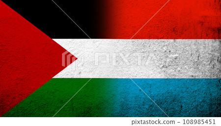 Flag of Palestine and The Grand Duchy of Luxembourg National flag. Grunge background 108985451