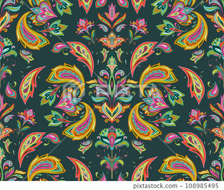 Vector colorful seamless pattern with oriental ornament. Beautiful endless background 108985495