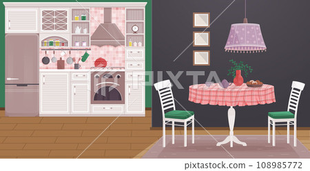 Kitchen vector illustration. Equipping kitchen with efficient appliances transforms it into hub activity Clean and stylish kitchens create inviting atmosphere for daily culinary pursuits Decorative Kitchen vector illustration. Equipping kitchen with efficient appliances transforms it into hub activity Clean and stylish kitchens create inviting atmosphere for daily culinary pursuits Decorative 108985772