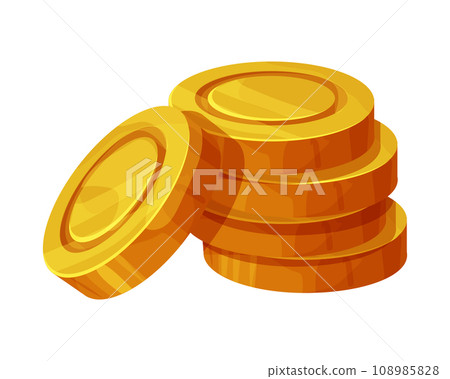 Gold coins pile, treasure, money game asset adventure or pirates in cartoon style, shiny money heap isolated on white background. Gold coins pile, treasure, money game asset adventure or pirates in cartoon style, shiny money heap isolated on white background. 108985828