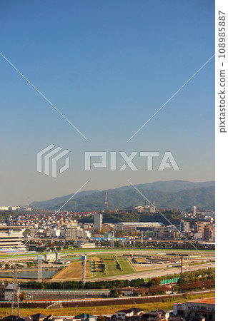 Kitakyushu City Kokura Racecourse with blue sky background [Vertical position] 108985887