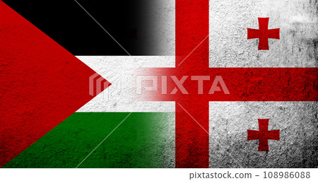 Flag of Palestine and The national flag of the country of Georgia. Grunge background Flag of Palestine and The national flag of the country of Georgia. Grunge background 108986088