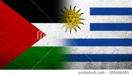 Flag of Palestine and The Oriental Republic of the Uruguay National flag. Grunge background Flag of Palestine and The Oriental Republic of the Uruguay National flag. Grunge background 108986089