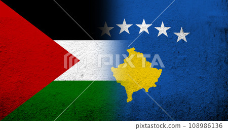Flag of Palestine and The Republic of Kosovo National flag. Grunge background 108986136