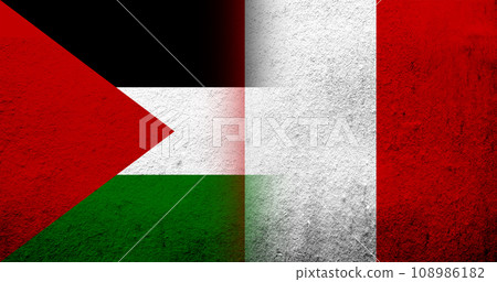 Flag of Palestine and The Republic of Peru National flag. Grunge background 108986182