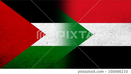 Flag of Palestine and the Republic of the Sudan National flag. Grunge background Flag of Palestine and the Republic of the Sudan National flag. Grunge background 108986210