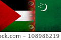 Flag of Palestine and The Republic of Turkmenistan National flag. Grunge background 108986219