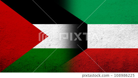 Flag of Palestine and The State of Kuwait National flag. Grunge background 108986225