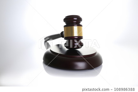 Judge hammer with stand isolated white background Judge hammer with stand isolated white background 108986388