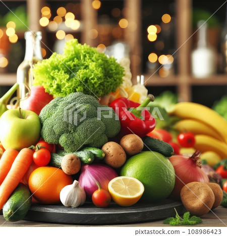 Composition with assorted organic vegetables and fruits Composition with assorted organic vegetables and fruits 108986423
