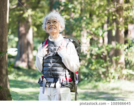 A woman in her 60s enjoying mountain climbing 108986645